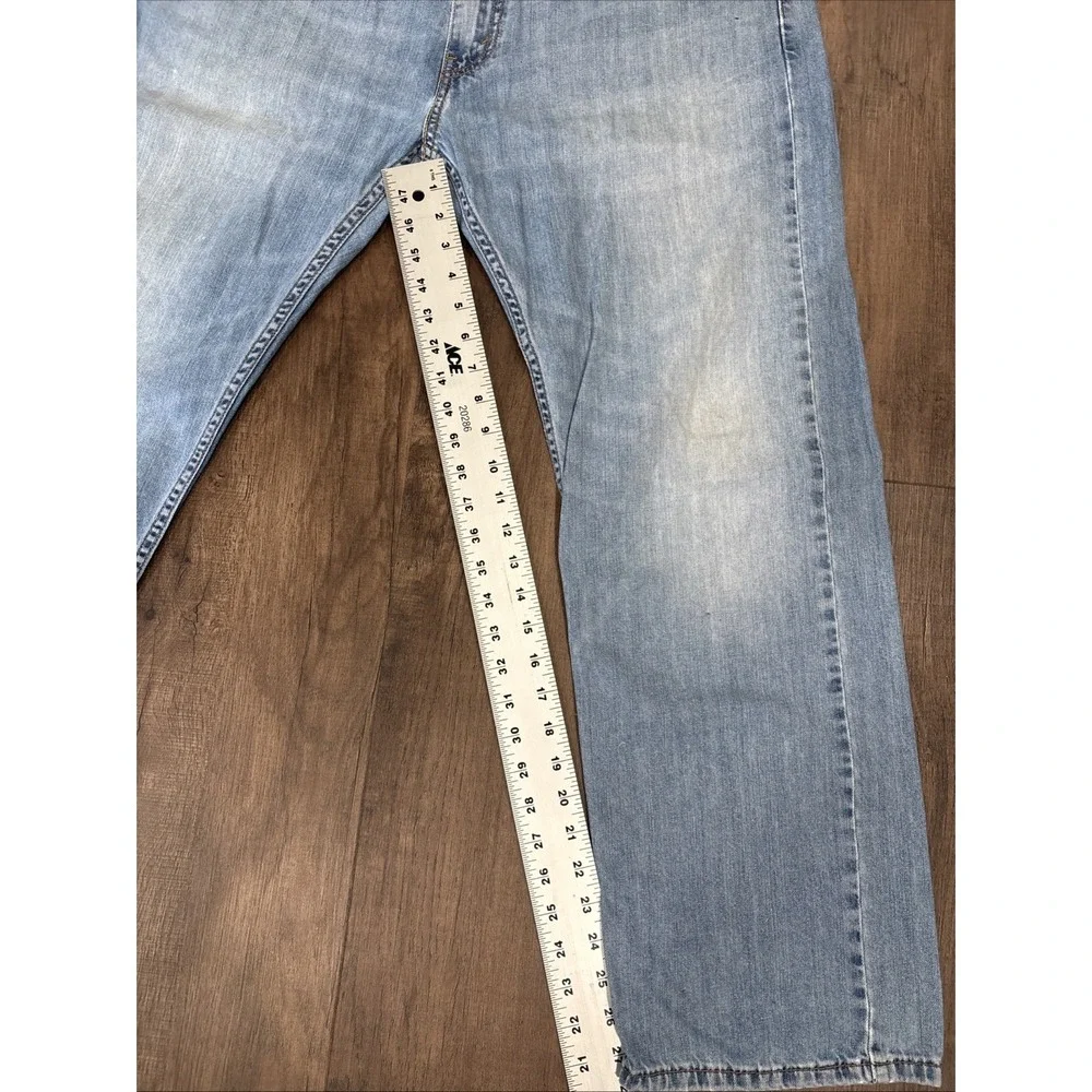 Levi's 505 Jeans Mens 38x28 Red Tab Light Wash Blue Straight Fit VTG Distressed